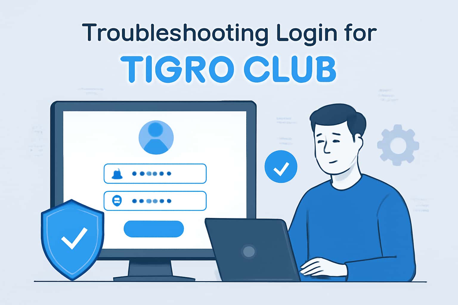 An informative scene depicting troubleshooting steps for logging into Tigro Club
