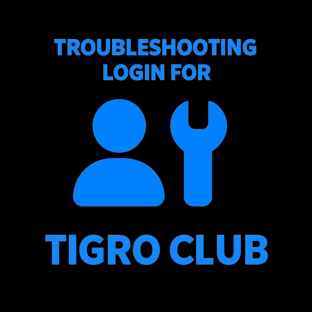 A badge icon illustrating troubleshooting for Tigro Club login issues.