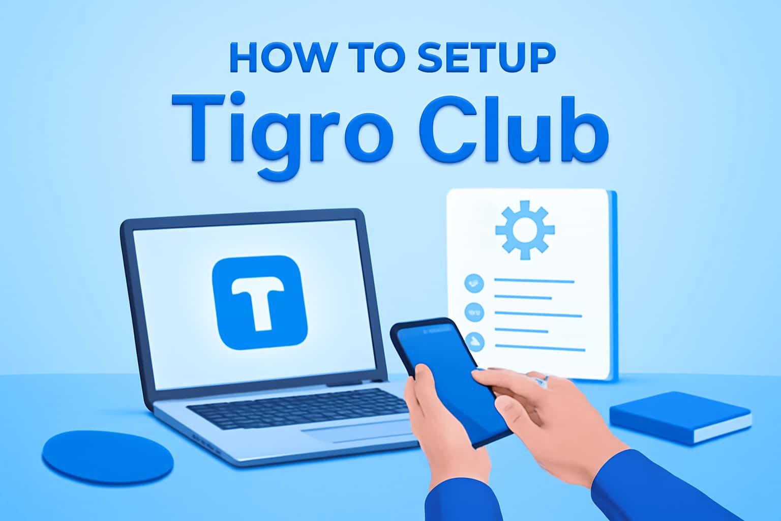 Informational scene illustrating the setup process for Tigro Club.